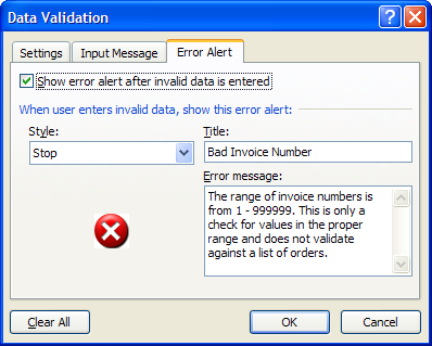 Data validation screen in Excel.