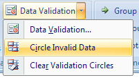 Circle Invalid Data option in Excel data validation.