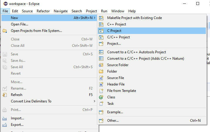 Figure 3: Create new C project.