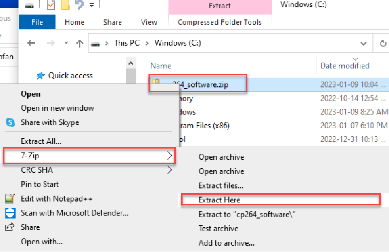 Unzip the software package
