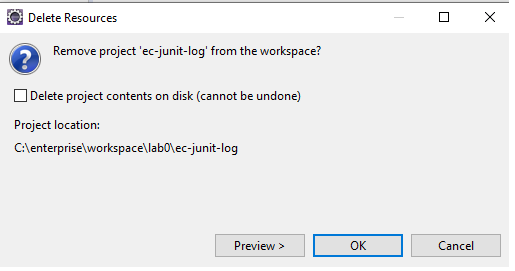 Figure 8: Delete project from Eclipse
