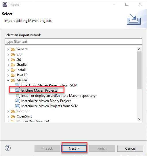 Figure 10: Import Maven project into Eclipse